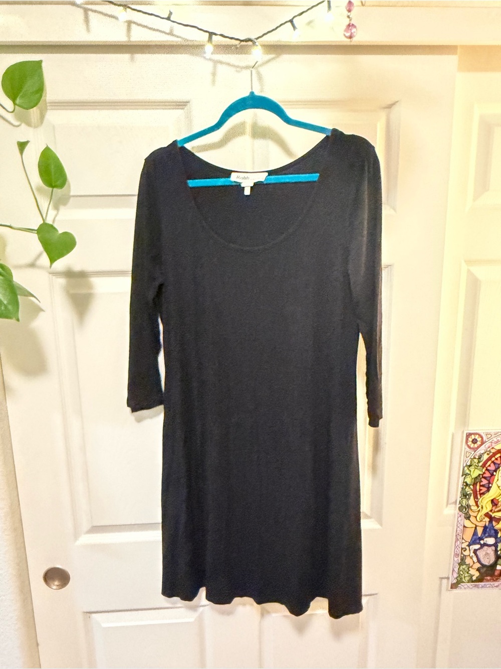 ROHB Black Long-Sleeve Scoop Neck Dress